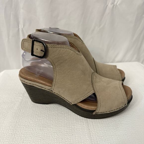 Dansko Shoes - Dansko Sandals Womens Size 8 Vanda Taupe Nubuck Wedge Slingback Shoes 38